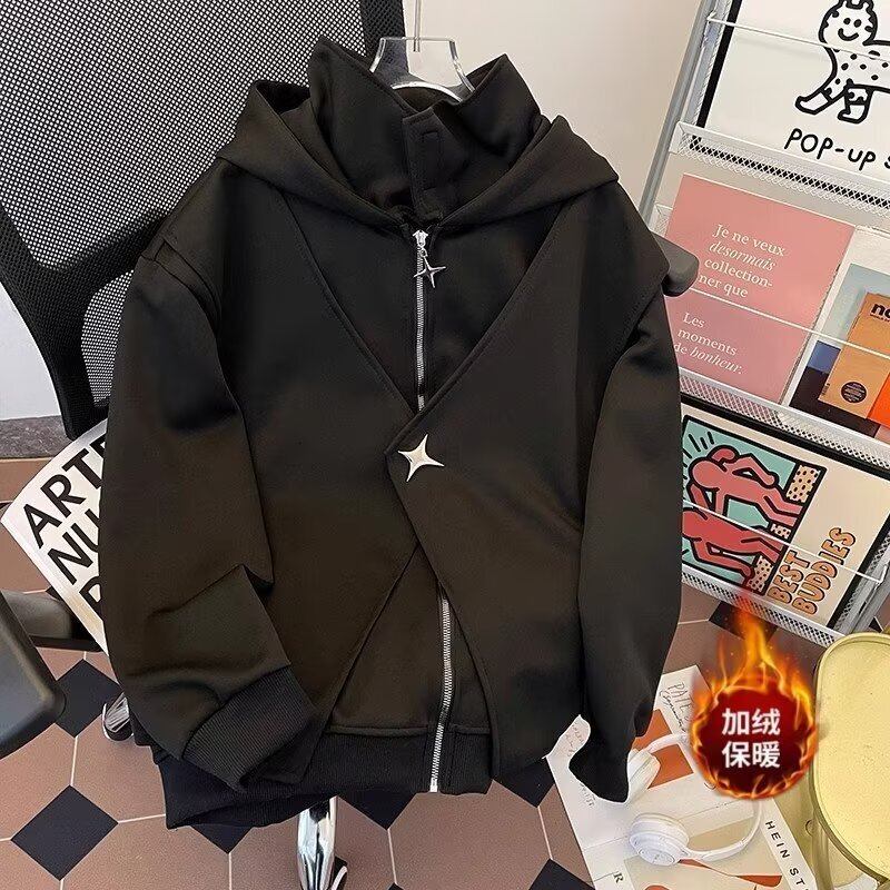 Deconstructed Hooded Designer Hoodie Sweatshirt For Men Spring Trendy Design Fleece-lined Jacket High Street Versatile Couple's Sports Hoodie