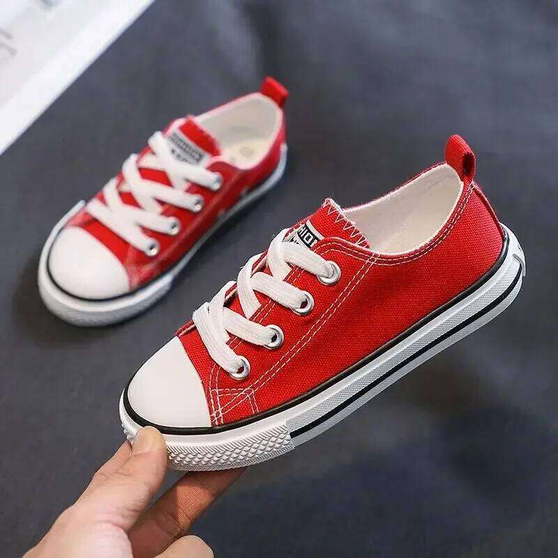 New Canvas Toddler Board Kids Lace-up Anti Slip Sneakers Fashion Walking Boys Girls School Shoes H260312