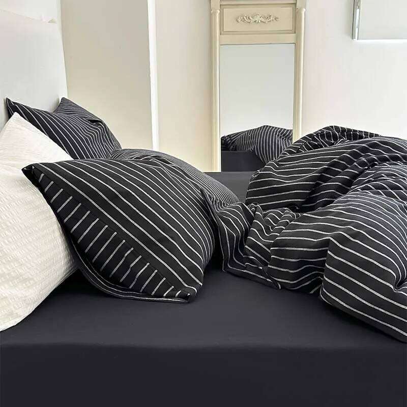 Bedding 100%Cotton Simple Black Stripe Duvet Set Single Full Double Queen King Nordic Quilt Cover Bed Sheet Pillowcase H260312