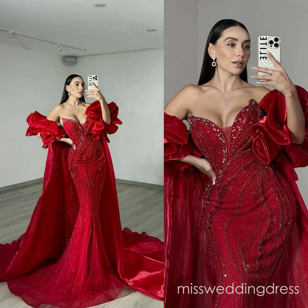 Exquisite Sequins Evening Dresses Strapless Rhinestone Prom Gown with Cape Princess Beading Mermaid Customized Vestidos De Noche Plus Size