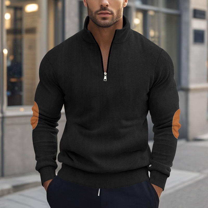 Spring And Autumn Designer Hoodie European And American Fashion Men's New Solid Color Half-button Stand-up Collar Polo Designer Shirt Long-sleeve Shirt