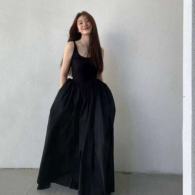 Fashion Black Strapless Long Dress Women Slim Sleeveless O-Neck High Waist Dresses Female 2025 Spring Summer new Party Vestidos C260312