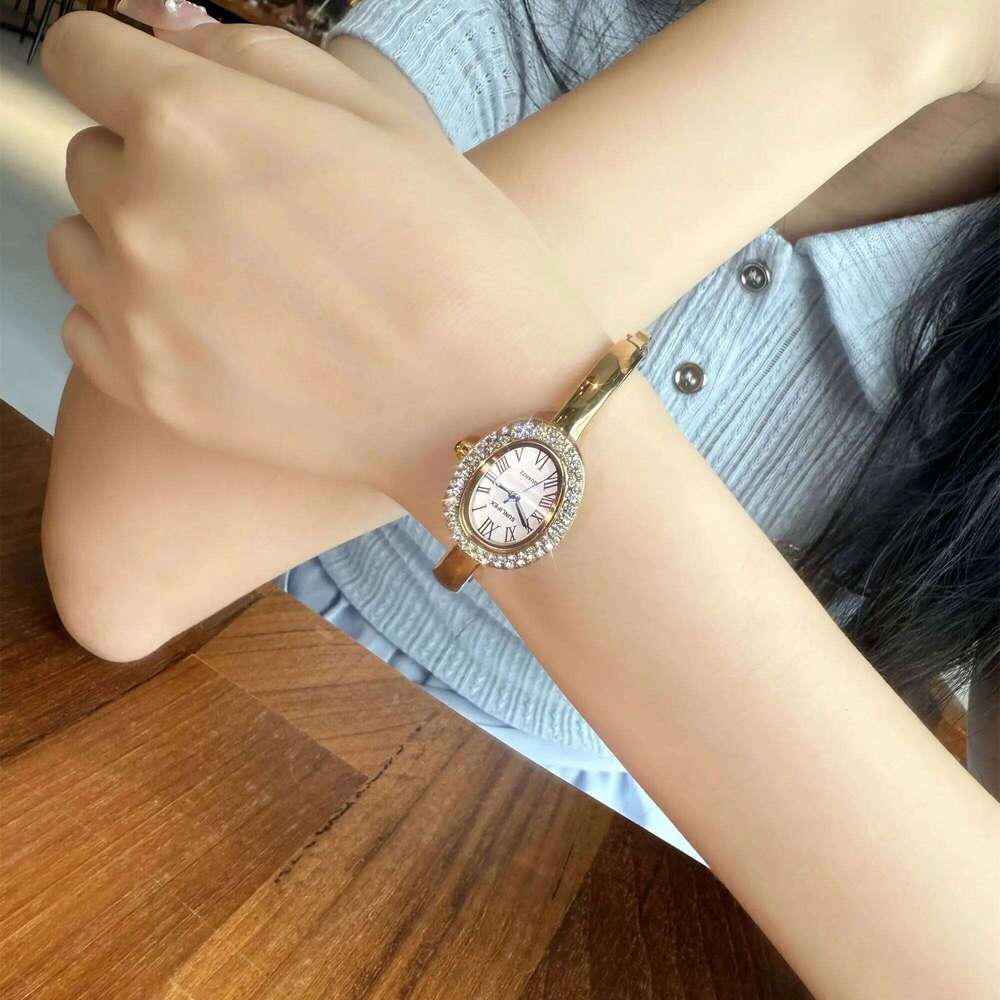 New Luxury Elegant ladies' Bracelet Wrist Roman Numeral Inlaid Rhinestones Oval Waterproof Women's Quartz Watch Reloj