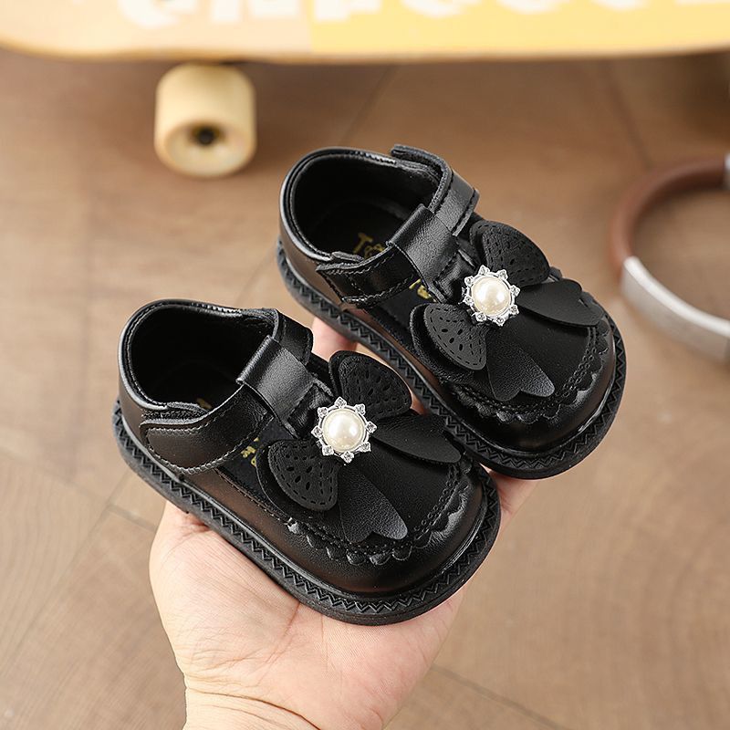 Baby Girls Mary Jane Flats Cute Pearl Bow Non-Slip Toddler Princess Dress Shoes Perla Zapatos Casuales Antideslizantes Free shipping
