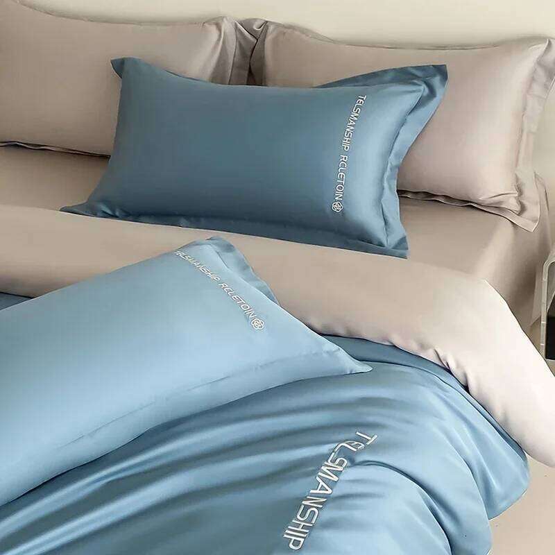100% Embroidery Solid Bedding Sets High-End 4Pcs Pure Cotton Skin-Friendly Cozy Duvet Cover Kit Double Bed Bedclothes H260312