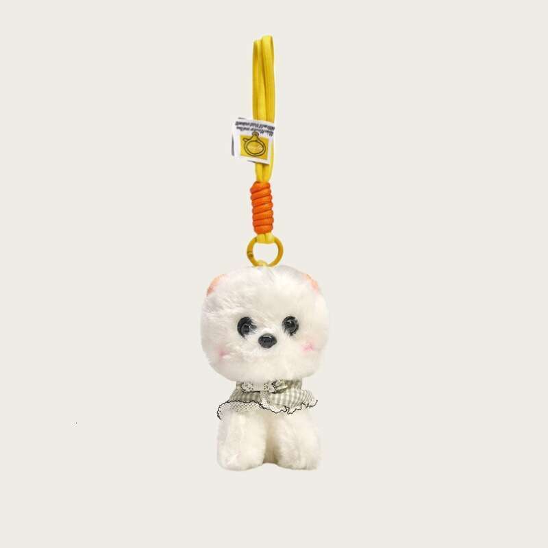 Cute plush Pomeranian puppy backpack charm, small toy bag pendant, cartoon pet dog keychain