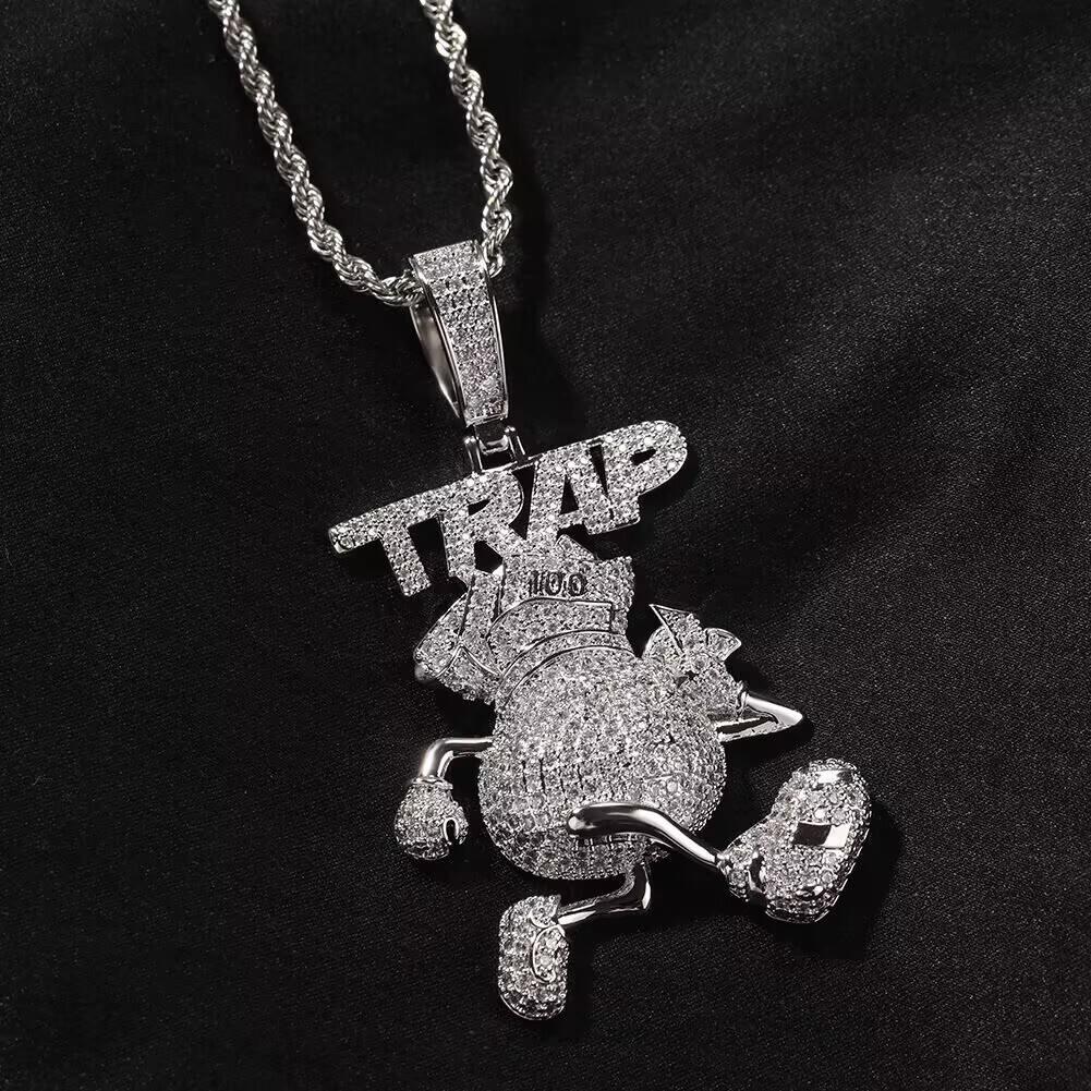 Fashion Jeweller Iced Out Miami Dollar Rich Money Bag With Trap Letter Pendant Necklace