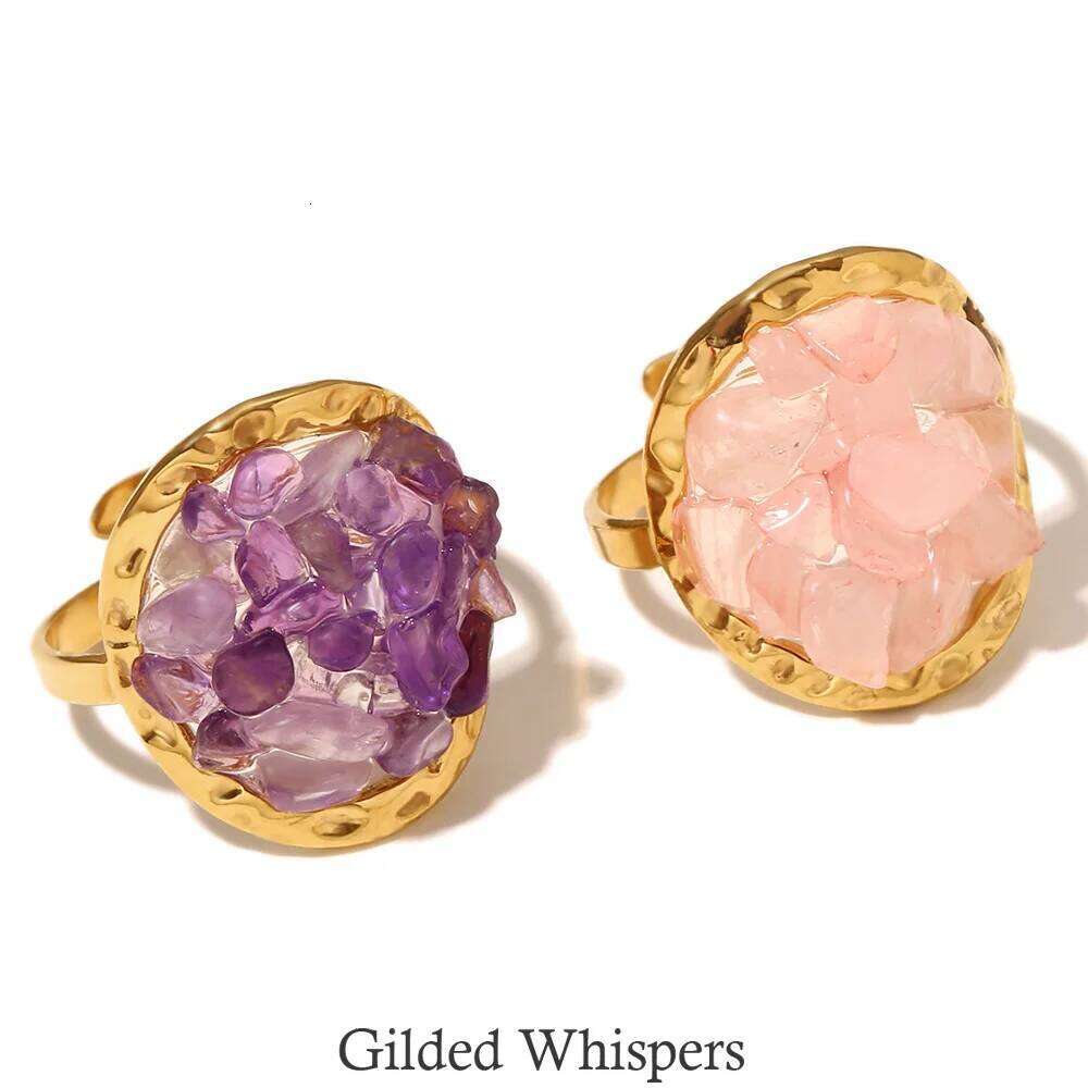 Gilded Whispers | Color Inlaid Natural Broken Stone Stainless Steel Waterproof Ring Classic Vintage Women Jewelry 2025 H260312