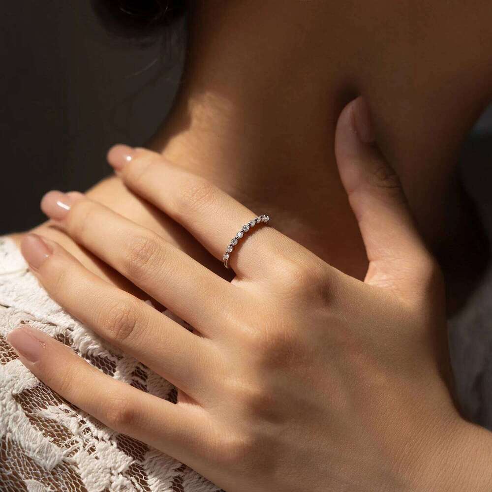 MODIAN D Color Moissanite Round Ring 925 Sterling Silver Sparkling Stacking Slim Band Rings For Women Wedding Fine Jewelry Gifts H260312