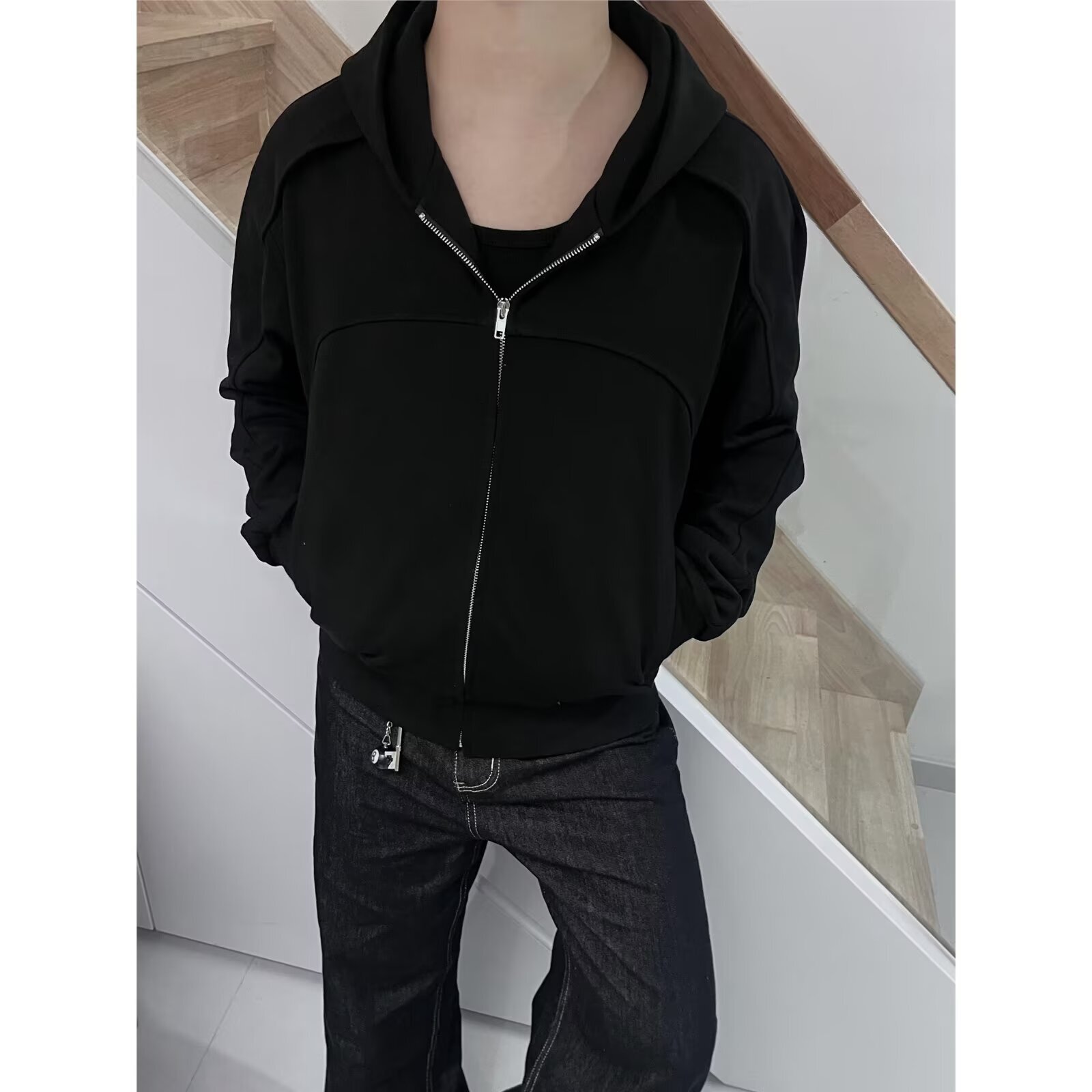 Heavy-duty Patchwork Hooded Zip-up Cardigan Jacket New Spring/autumn Designer Hoodie Long-sleeve Versatile Slim-fit Plain Sweatshirt Loose Hoodie