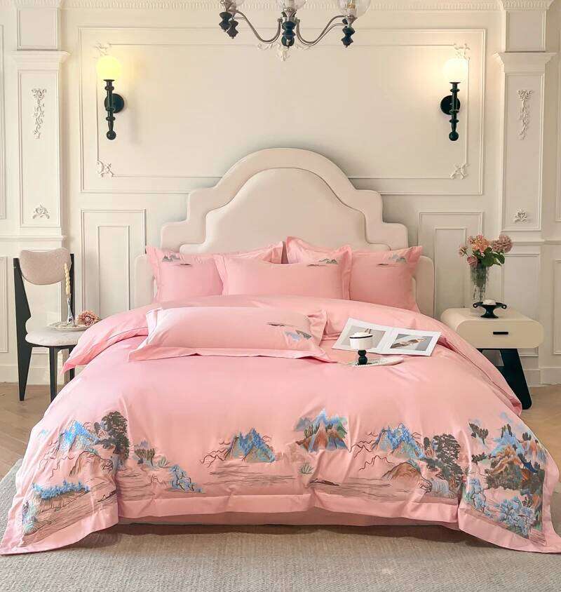 High-grade New Chinese Class A Pure Cotton Four-piece Embroidery Quilt Cover Bed Sheets King Queen Bedding Set H260312