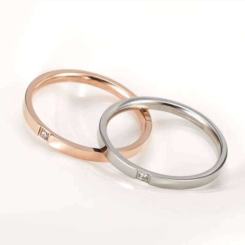 2mm Thin Stackable Ring Stainless Steel Single CZ Wedding Band for Women Girl Size 3-10 H260312