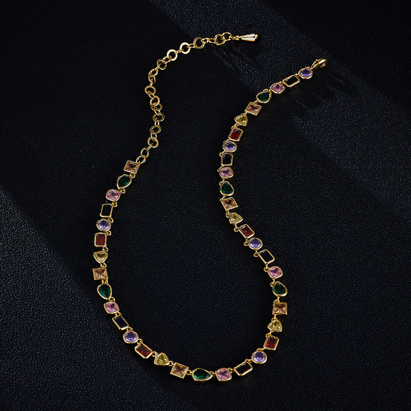Designer Luxury Colorfuly Gemstones Earrings And Necklace For Women Ins Style Sparkly Cubic Zircon Irregular Geometric Cz Stones Wedding Hip Hop Jewel