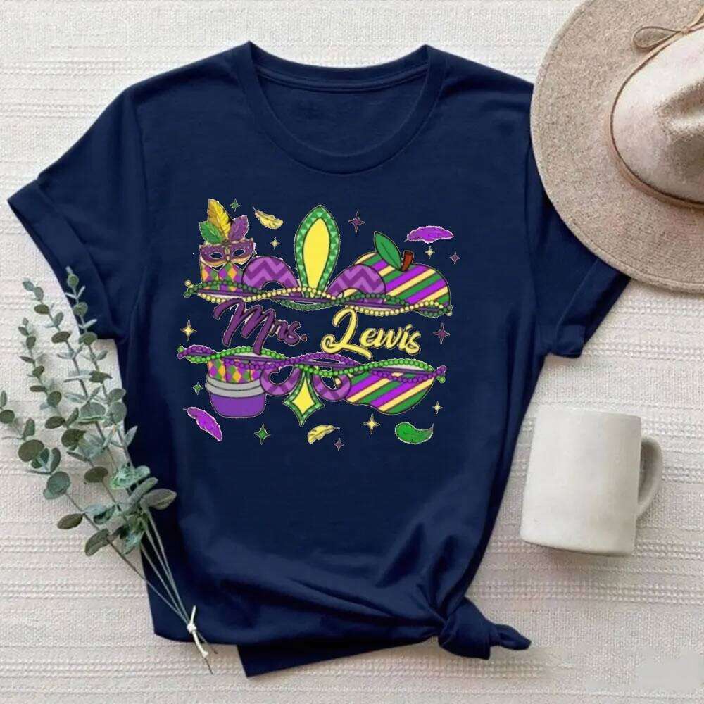 Teacher Shirt Personalized Mardi Gras Sweatshirt Fashion Printed T-shirt Tops Short-sleeve Ropa De Mujer Tees Z260312