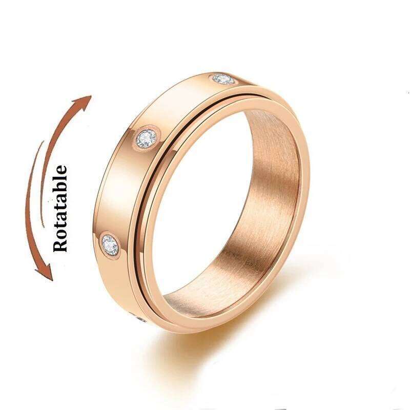 Spinning Anxiety Relaxing Ring With Zircon for Men Women Stainless Steel Rotate Freely Fidget Spinner Rings Wedding Jewelry H260312