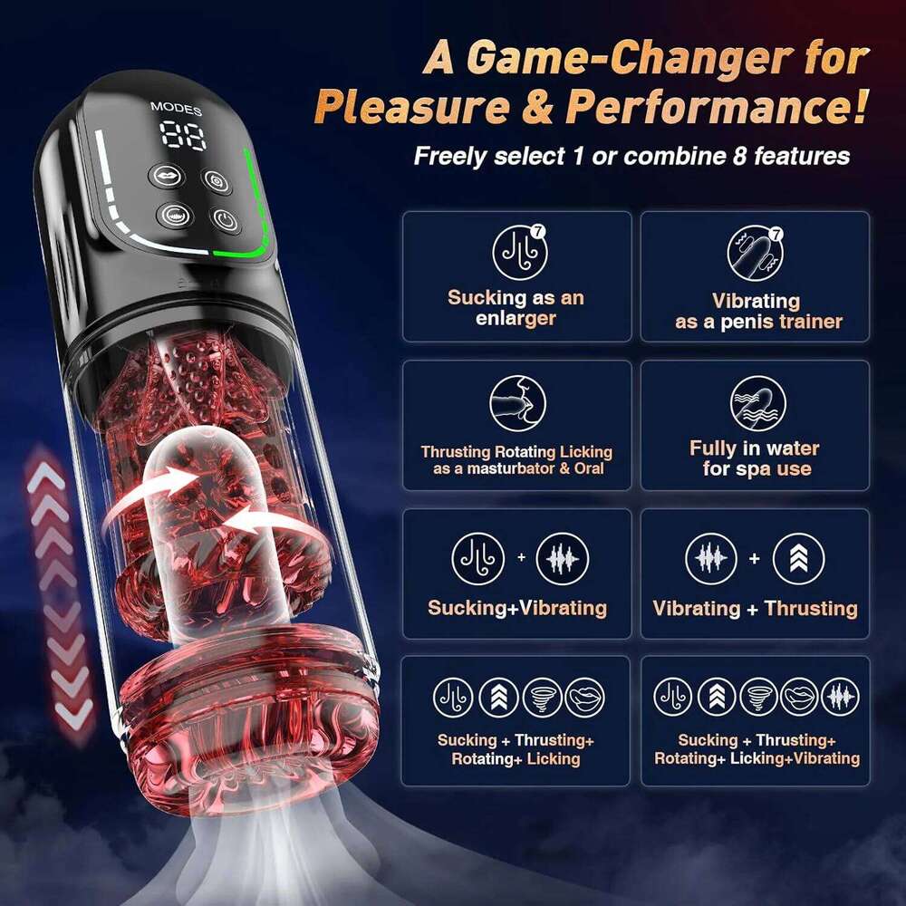 Male Automatic Masturbator Cup Penis Pump 7 Thrusting Rotating Vibrating Sucking Licking Modes Pussy Blowjob Sex Toys For Men Z260312