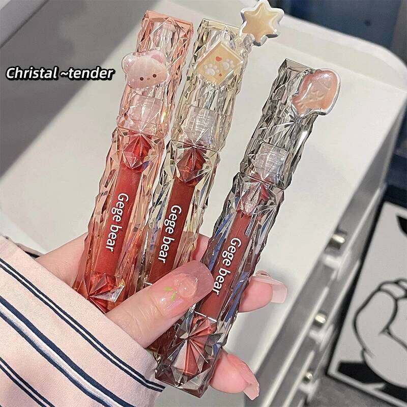 Gegebear Crystal Transparent Lipstick - Long-Lasting Mirror Glaze Easy to Color Lip Gloss with White Drill Detail for Smooth Fin W260311