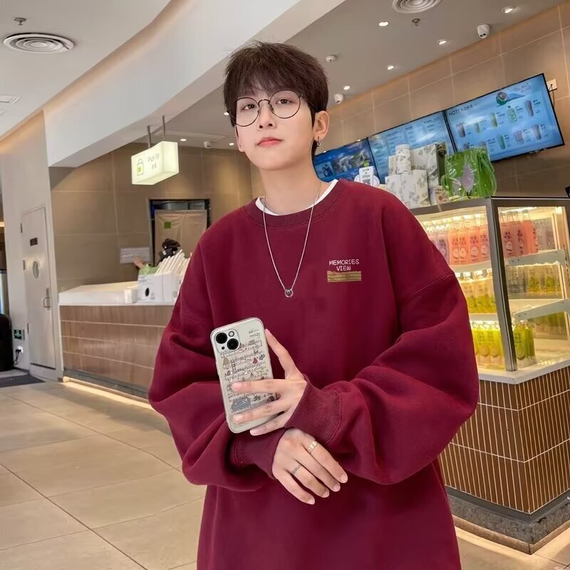Printed Sweatshirt For Men Autumn New Retro Style Round Designer Hoodie Neck Loose Casual Hoodless Jacket