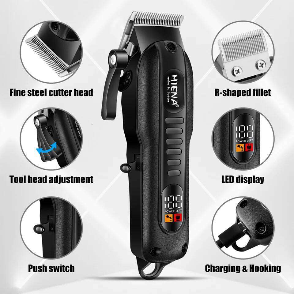 HYN-222 Professional Clippers 5V1A Rechargeable Hair Trimmer Stainless Steel Blade Black Washable Head For Men Styling Tool C260312