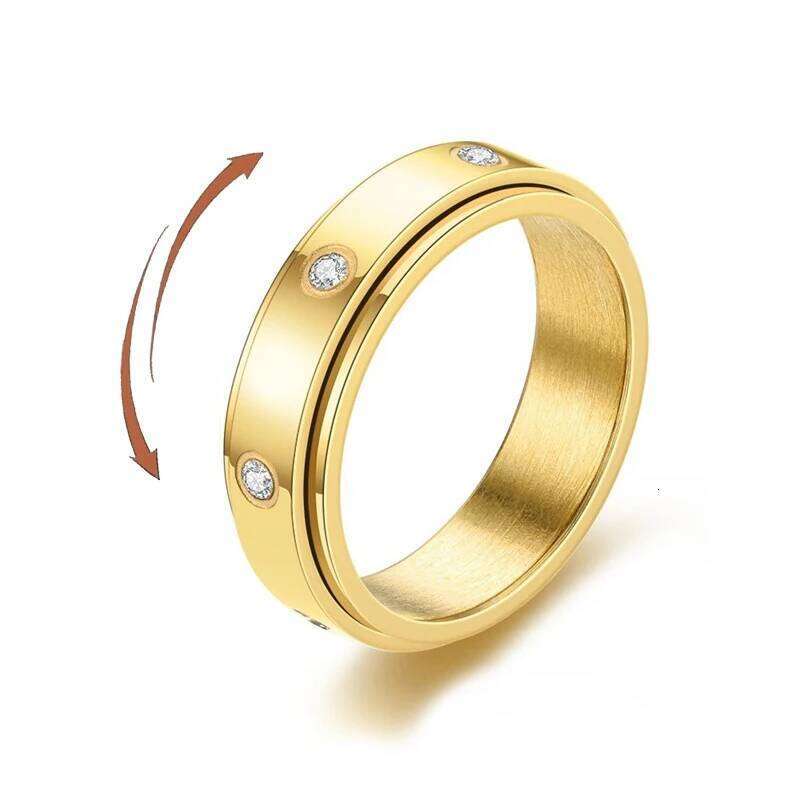 Spinning Anxiety Relaxing Ring With Zircon for Men Women Stainless Steel Rotate Freely Fidget Spinner Rings Wedding Jewelry H260312