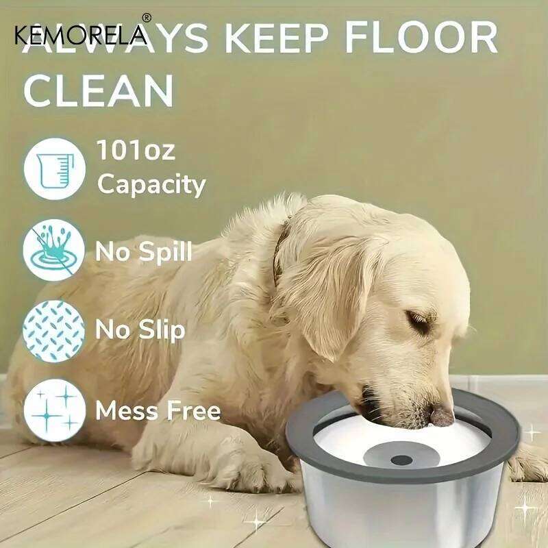 Stainless Steel Dog Water Anti-Spill Floating Disk Design Slow Feeder Non-Wet Mouth Pet Drinking Bowl for Dogs 26Y0312
