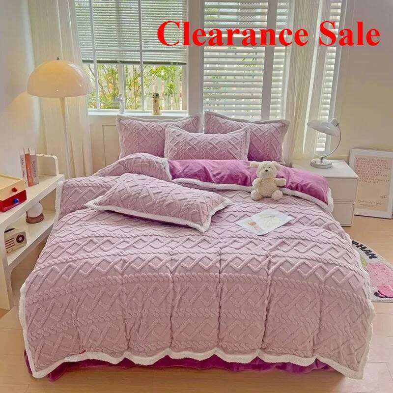 2025 new solid color Tafu milk fleece bed sheet four-piece set small standard thickened warm and comfortable H260312