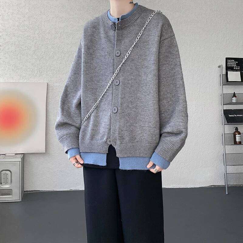 Men's Casual Contrast Color Cardigan Sweater Loose Button Front Knitted Coat for Daily Wear