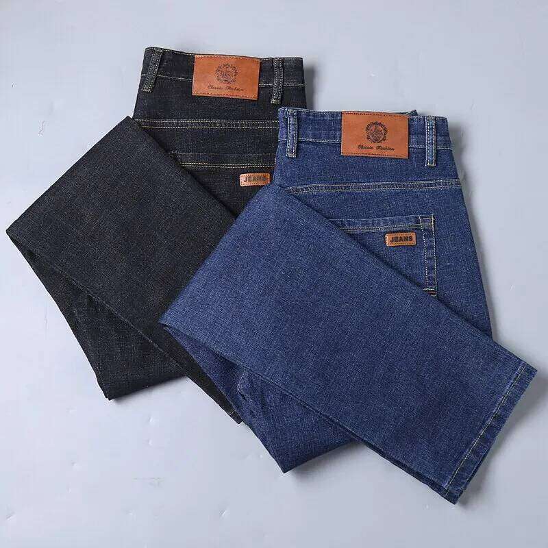 Men's Soft Straight Denim Pants Autumn Classic Business Black Biker Jeans Overalls Masculino Pantalone Hombre Mannen Homme 26Y0312