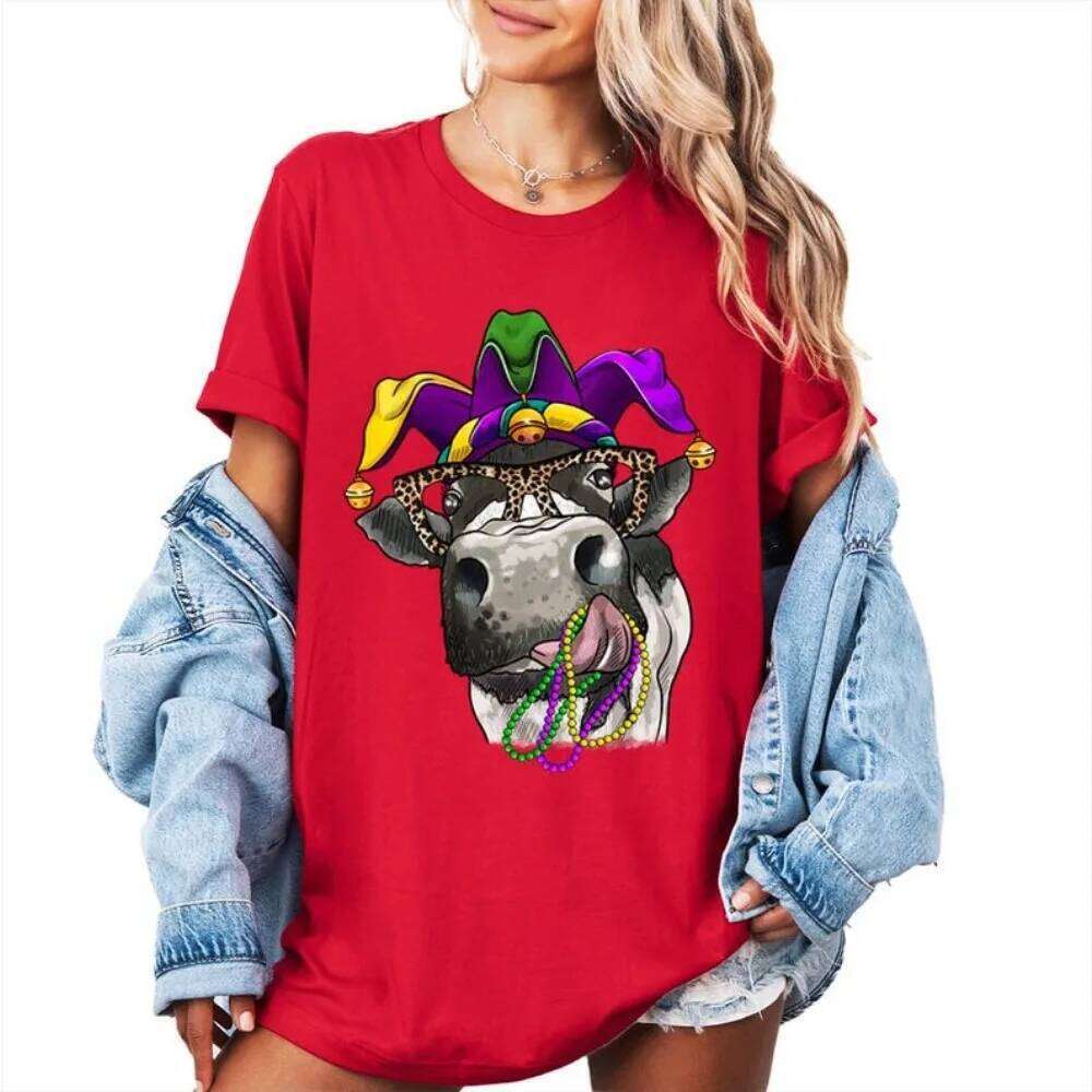 Cow Shirt Funny Women T-shirt Mardi Gras Festival Tees Graphic Tops Harajuku Y2k Accessories Sweatshirt Z260312