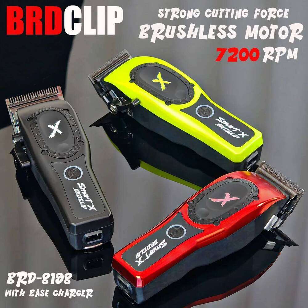 Brushless Motor 7200RPM Professional Clipper BRDCLIP 8198 Strong Cutting Force Blade Barber Hair Trimmer Base Charger C260312