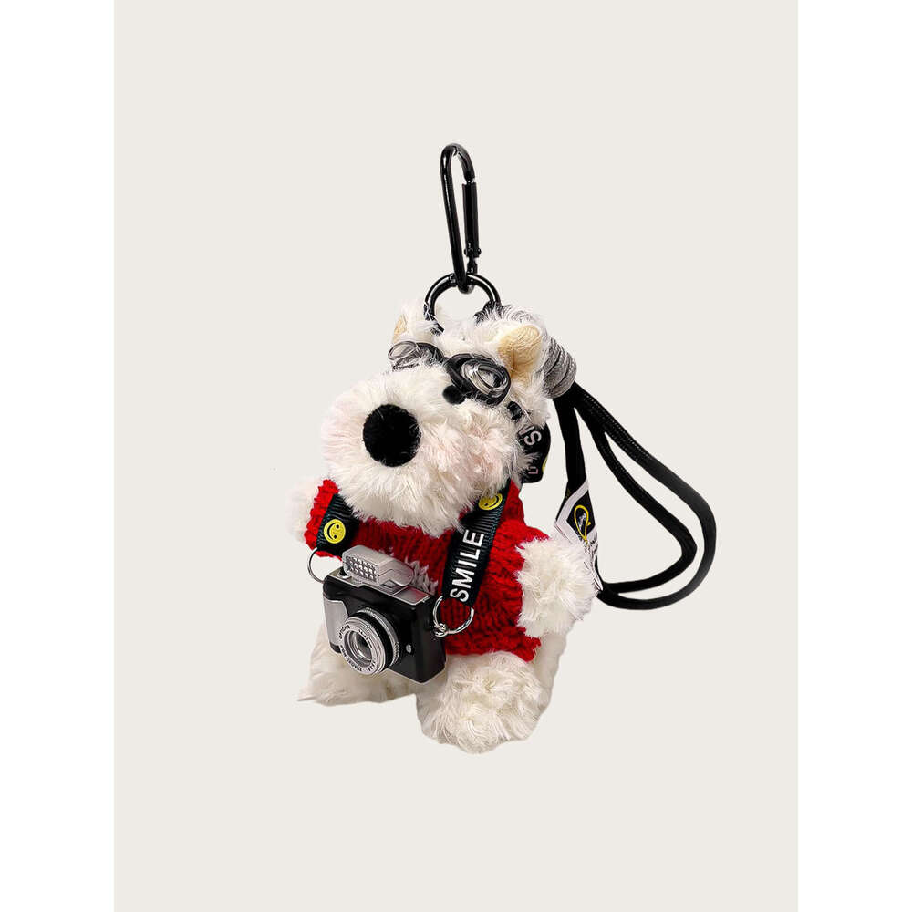 Original Cute Camera West Highland White Terrier Plush Pendant Bag Charm Cartoon Puppy Doll Keychain Creative Gift