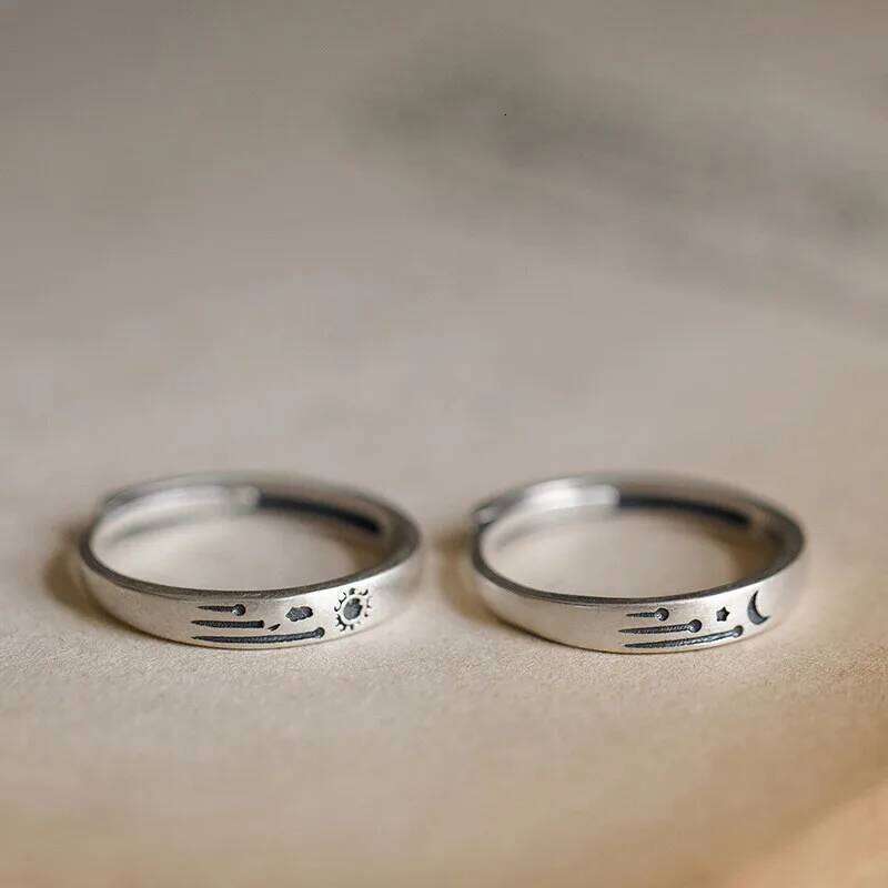 2Pcs Love Heart Electrocardiogram Couple Open Rings For Women Men Lover Black Silver Color Engagement Wedding Valentine'Day Gift W260311