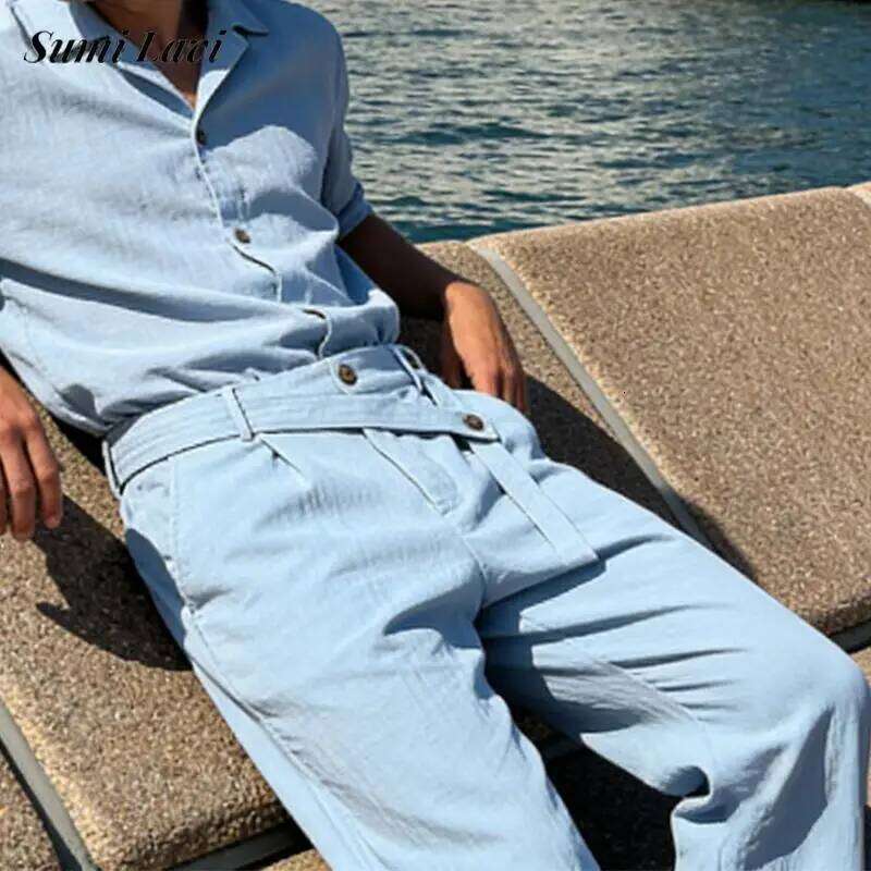 Streetwear Vintage Mens Pleated Linen Trousers Spring Summer New Casual Solid Color Loose Straight Pants Men Stylish Bottoms