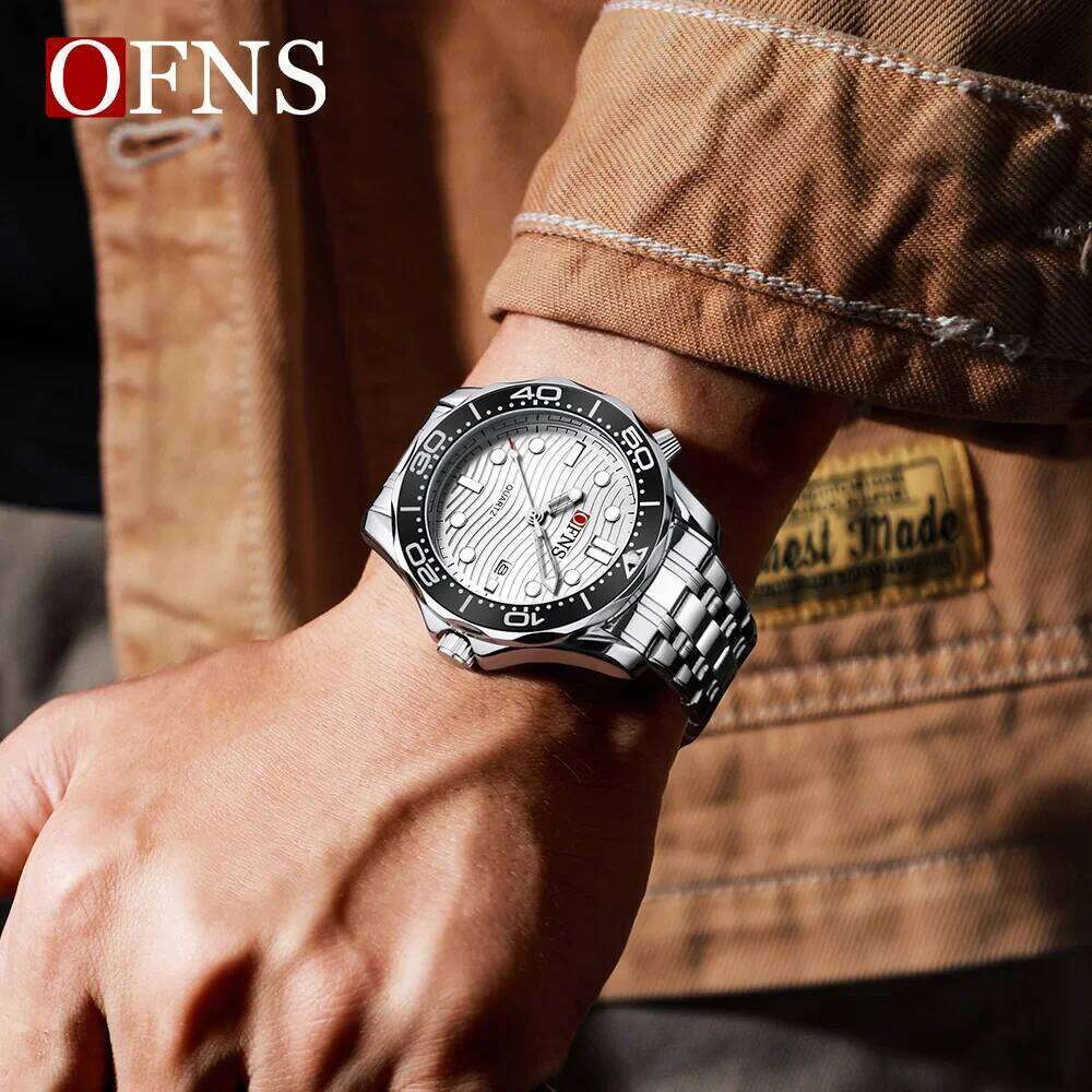 OFNS Top Brand 7102 New Sports Waterproof Luminous Calendar Fashion Trend Steel Strip Men's Quartz Watch