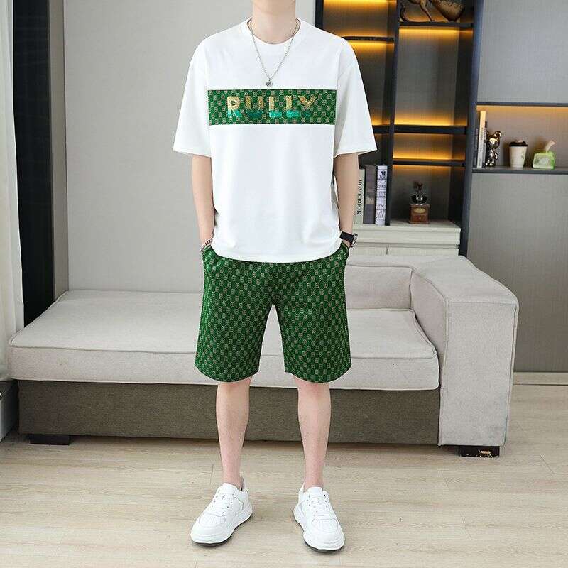 Men's New Summer Casual Sports Short-Sleeve T-Shirt Set, Trendy And Stylish Two-Piece Shorts Fashion Men's Clothing Asia Size