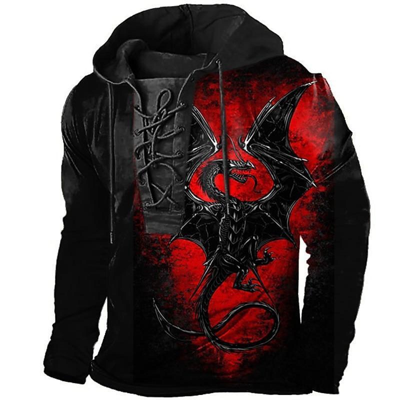 Street Trend Retro Character Men's Retro Tie Dye Compass Print Hoodie Long Sleeve Hooded Sweatshirt Outdoor Streetwear Vintage Y2K