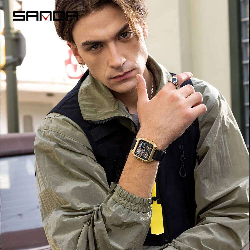 SANDA New 6210 Smart Temperature Gauge Multi functional Waterproof LED Men's Electronic Watch 2025
