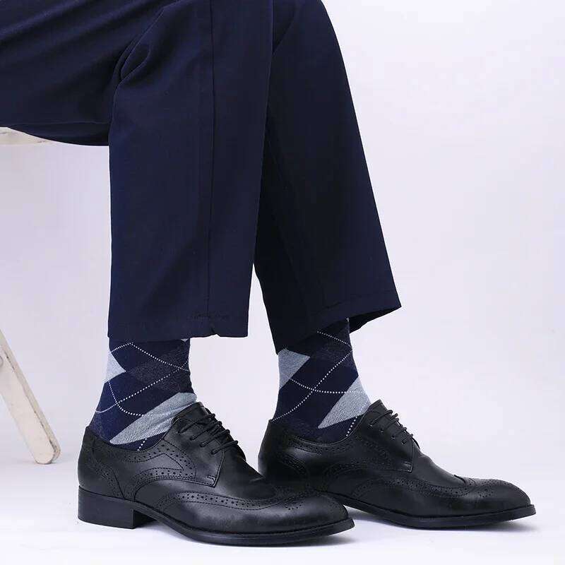 5/10 Pairs Men's Rhombus Blue Business Mid Tube Anti Odor Sweat Absorbing Comfortable Breathable All Season Casual Socks Z260312