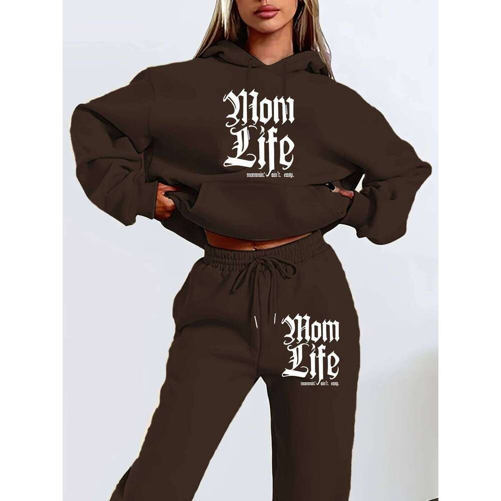 Women's autumn and winter hoodie+sweatpants set, street casual letter printed fashion, plus plush warm clothing C260312