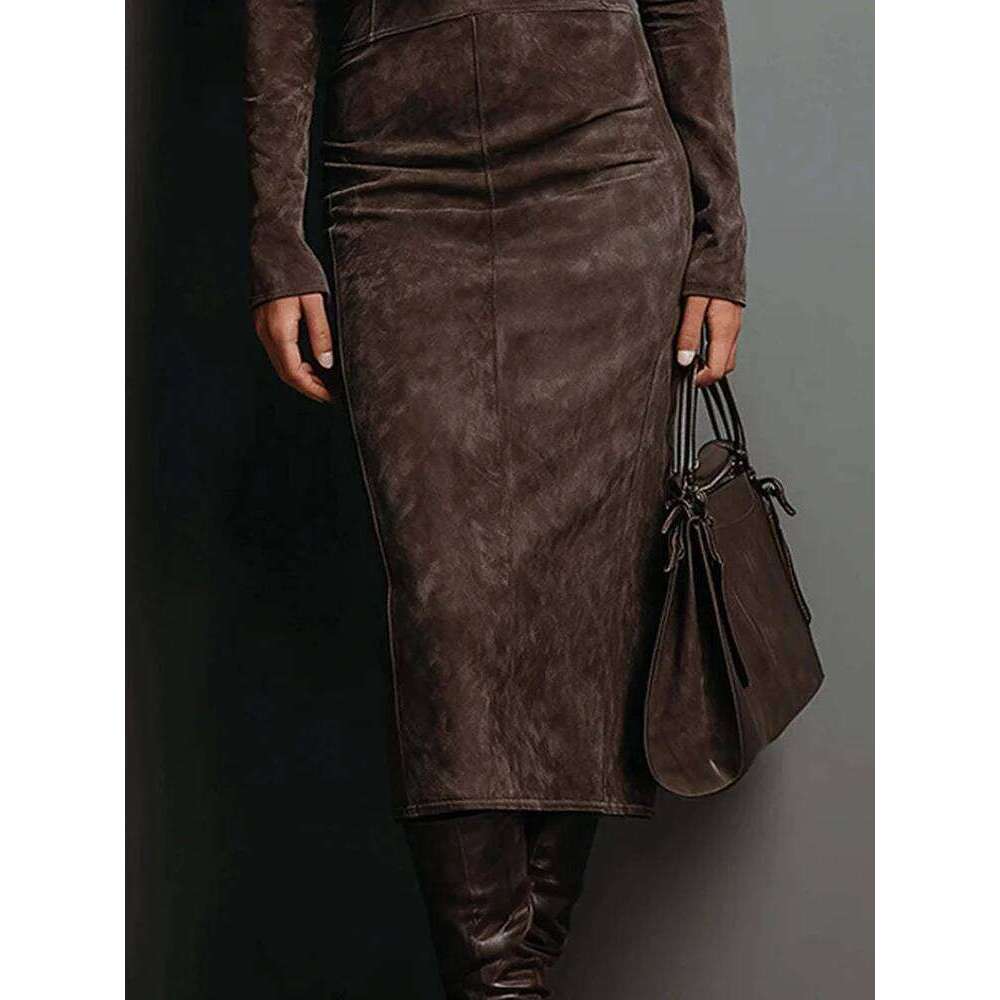 Women Holiday Long Sleeve Sheath Autumn Winter Solid Patchwork Chic Party Dress, Simple Elegant Turtleneck Ladies Dress C260312
