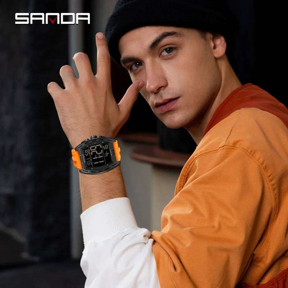 SANDA 6328 Fashion Cool Electronic 5ATM Waterproof, Seismic, and Drop resistant Large Digital Night Light Men's Watch