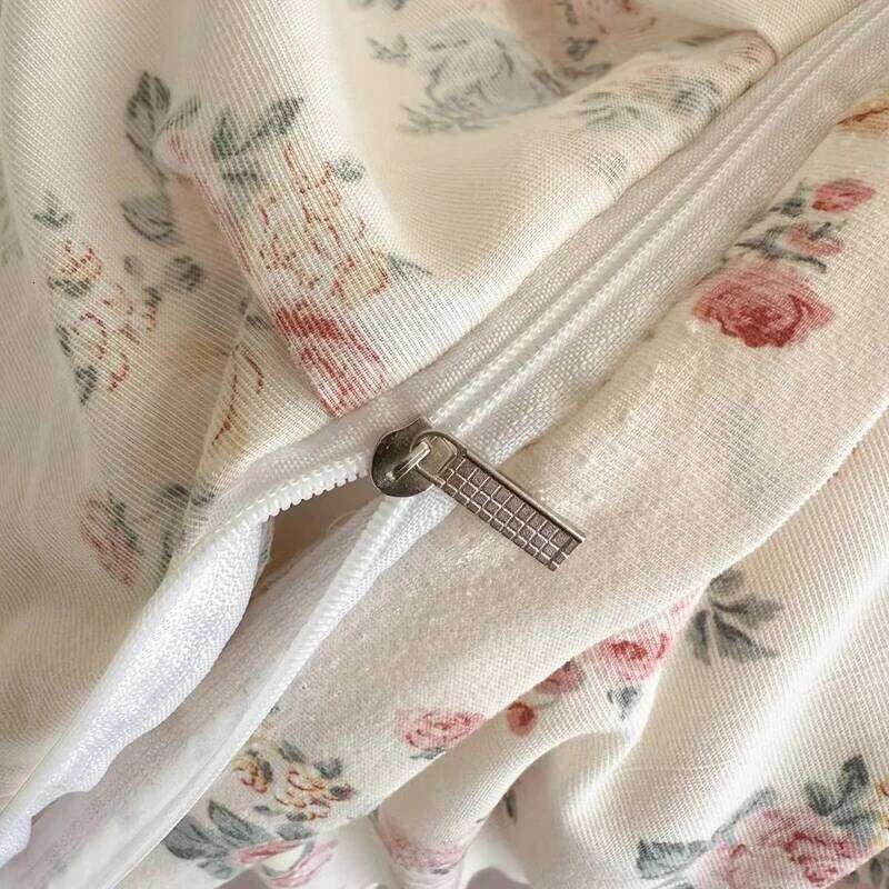 Korean Style Floral Ruffles Knitted Yarn Bedding Set Double King Queen Size Duvet Cover Flat/Fitted Bed Sheet Pillowcases H260312