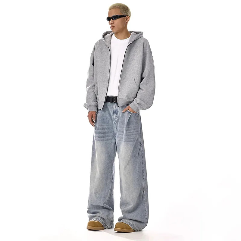 Korean Retro MenS Jeans High Street Straight Leg Pants Loose Casual Jeans Fashion Wide Leg Pants 260310