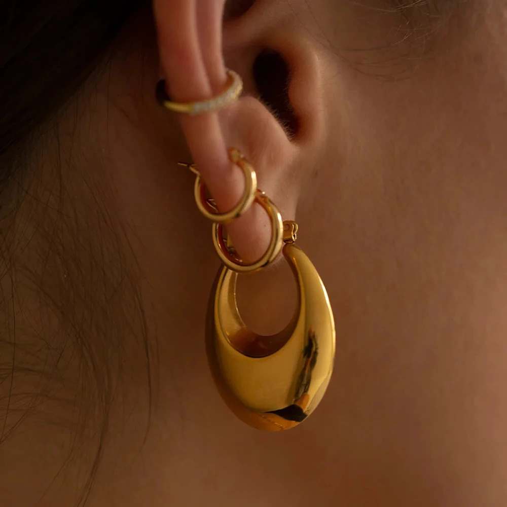 Fashion Glossy Stainless Steel y Hoop Earrings for Women Gold Plated Thick Texture Geometric Circle Earring Vintage Jewelry 260309