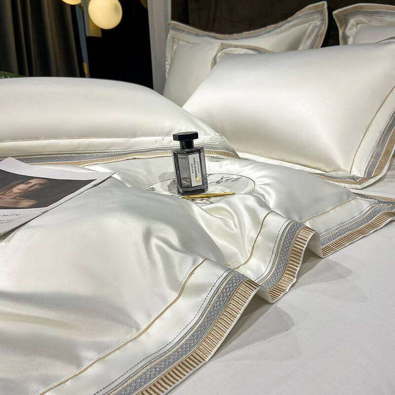 Embroidery King Size 600TC Egyptian Cotton Soft Smooth Duvet Cover Fitted Sheet Pillowcases Hotel Bedding Set H260312