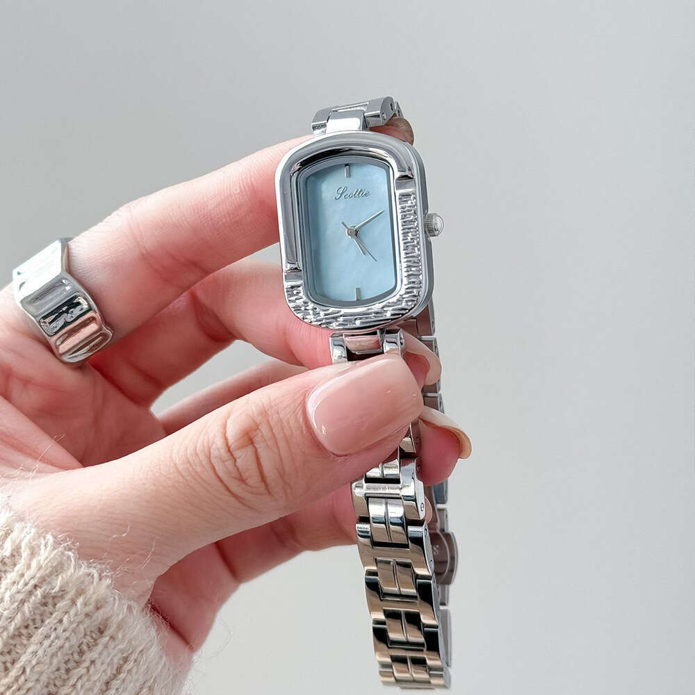 With Box Steel Band Oval Women's Mother-of-Pearl Design Face Waterproof Dainty Watch Free gift