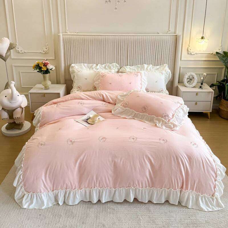 4PCS Elegant Rose Embroidery Girl Bedding Set Lace Duvet Set1*Duvet Cover 1*Bed Or Fitted Sheet + 2*Pillowcase H260312