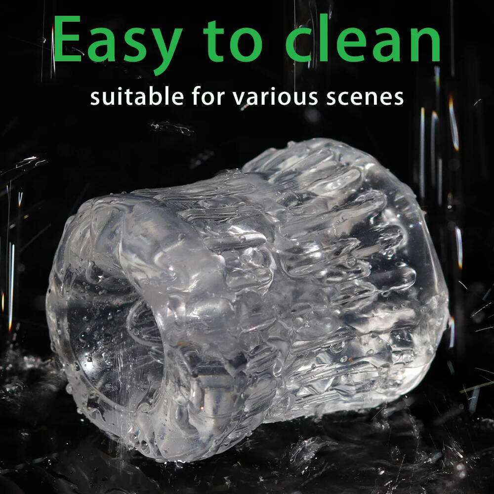Reusable Masturbator Cup Male Masterburbatar Penis Sleeve Sex Toys Transparent Crystal Vagina Textured Tunnel Pocket Pussy Z260311