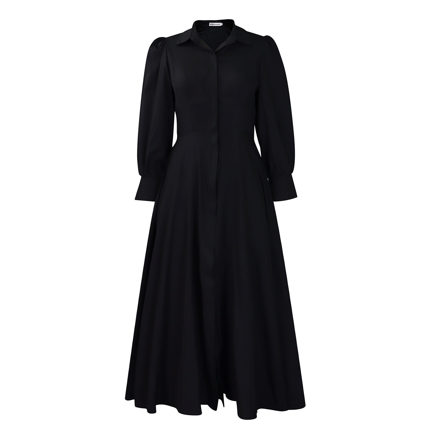 D570 Womens Elegant Long Sleeve Flared Shirt Dress Fashion Solid Color Mid-Length Dress