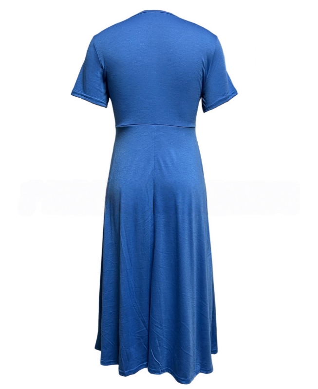 Basic & Casual Dresses 2026 Summer Solid Color Dress Fashionable And Casual V-neck Short Sleeved Mid To Long Length Dress Women's Clothing